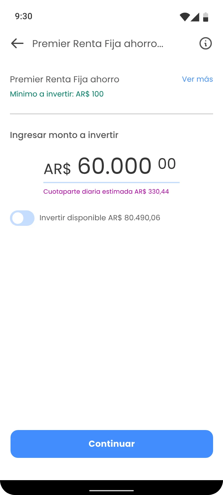 Amount entry screen with the estimated daily unit value